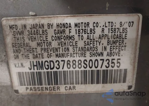 2008 Honda Fit Sport from USA, damaged, VIN JHMGD37688S007355